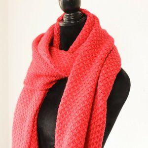 Zara Inditex 15"x92" Coral Orange Chunky Knit Long Rectangle Scarf Great color!